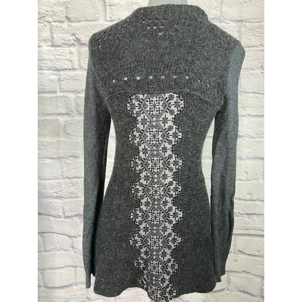 Free People Wool Blend Boho Cardigan with Applique Details in Back - Picture 4 of 9